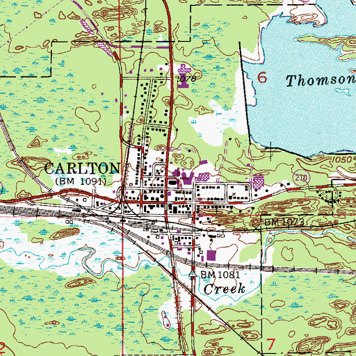 Topographic Map of Carlton Post Office, MN