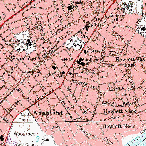 Topographic Map of Woodmere-Lawrence Methodist Church, NY