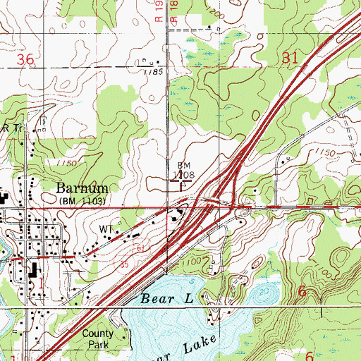 Topographic Map of Barnum Post Office, MN