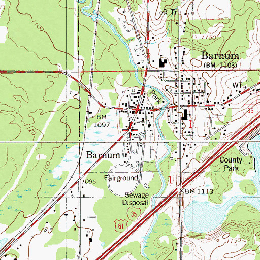 Topographic Map of Barnum United Methodist Church, MN