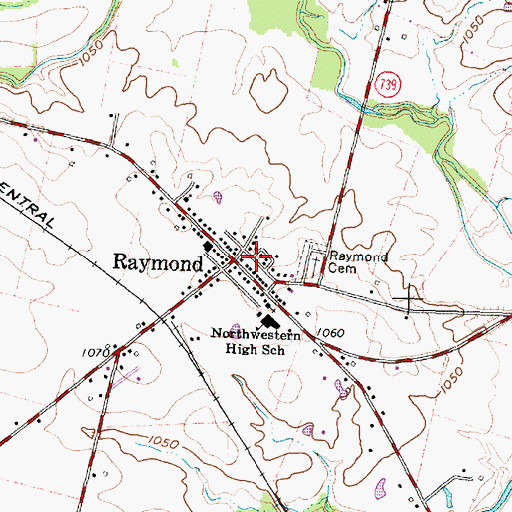 Topographic Map of Raymond Post Office, OH