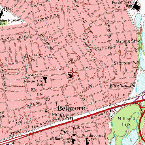 Topographic Map of Bellmore Presbyterian Church, NY