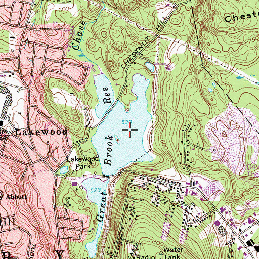 Topographic Map of Great Brook Reservoir, CT