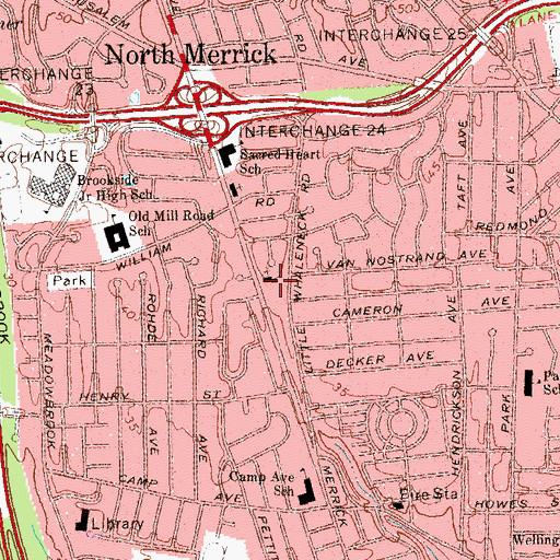 Topographic Map of Merrick United Methodist Church, NY