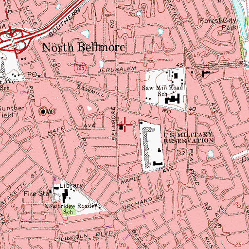 Topographic Map of Temple Beth-El of Bellmore, NY