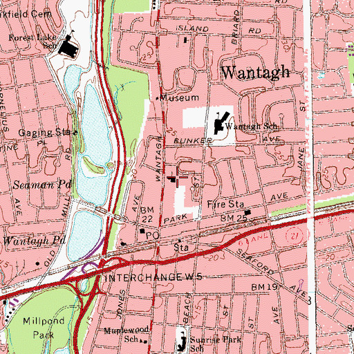 Topographic Map of Wantagh Memorial Church, NY