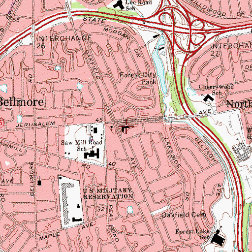 Topographic Map of Wantagh Suburban Temple, NY