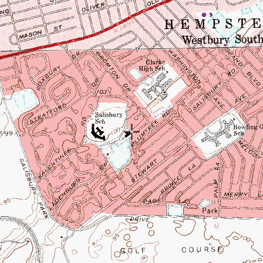 Topographic Map of Westbury Community Reform Temple, NY