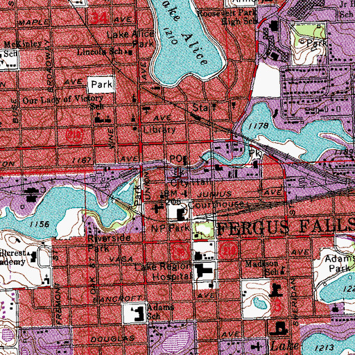 Topographic Map of Fergus Falls City Hall, MN