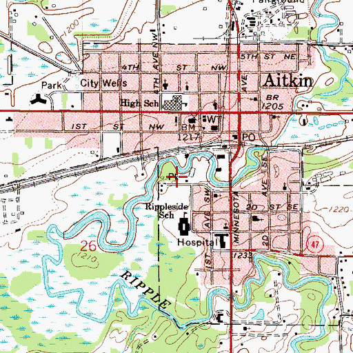 Topographic Map of Aitkin City Park, MN