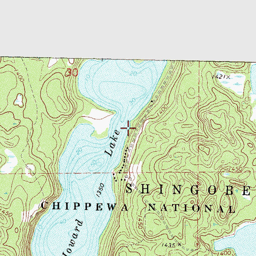 Topographic Map of Moore Springs Resort Lodge and RV Park, MN