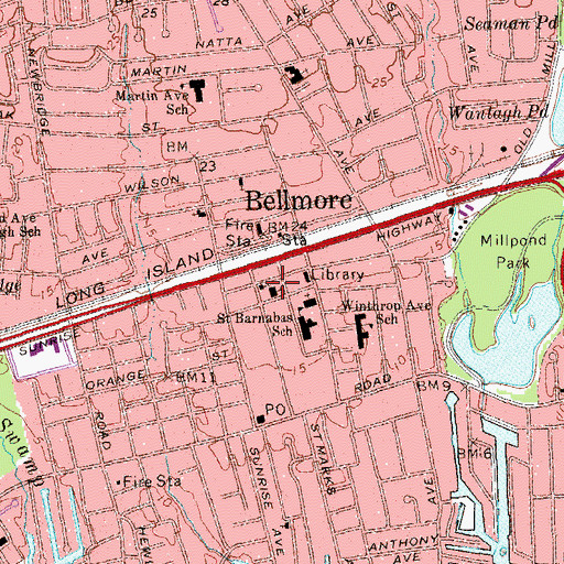 Topographic Map of Bellmore United Methodist Church, NY