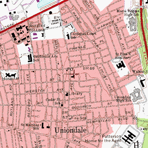 Topographic Map of Holy Trinity Baptist Church of Uniondale, NY