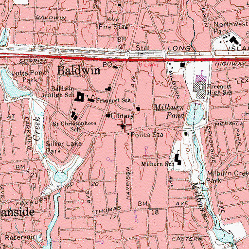 Topographic Map of First Church of Baldwin, NY