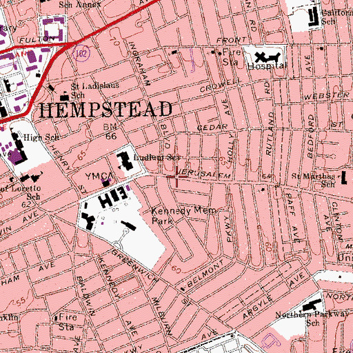 Topographic Map of Hempstead Church of God of Prophecy, NY