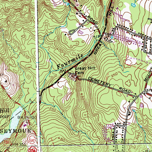 Topographic Map of Great Hill Cemetery, CT
