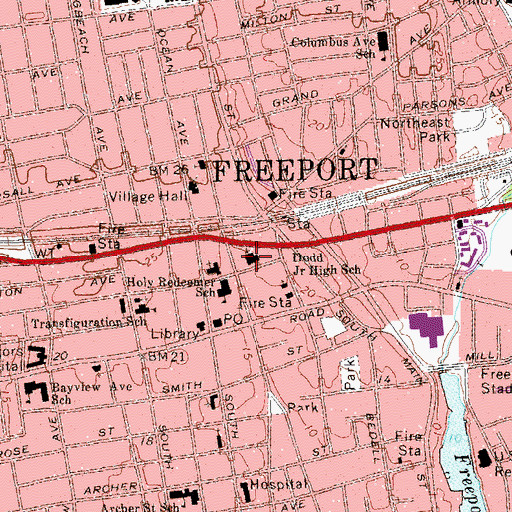 Topographic Map of Freeport United Methodist Church, NY