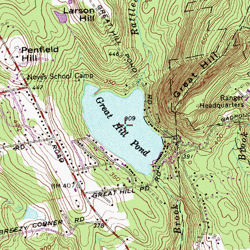Topographic Map of Great Hill Pond, CT