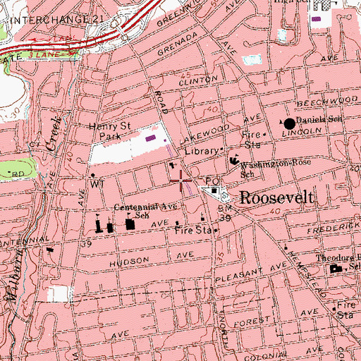 Topographic Map of Roosevelt Church of Christ, NY