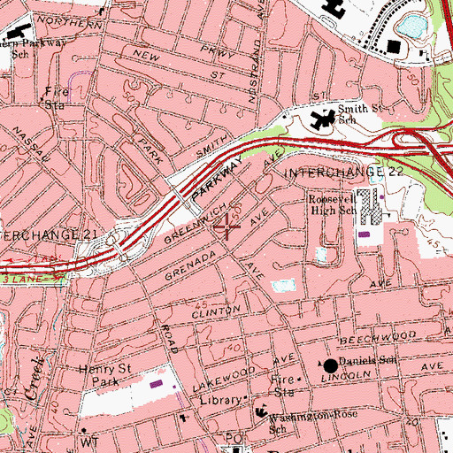Topographic Map of Roosevelt First Baptist Church, NY