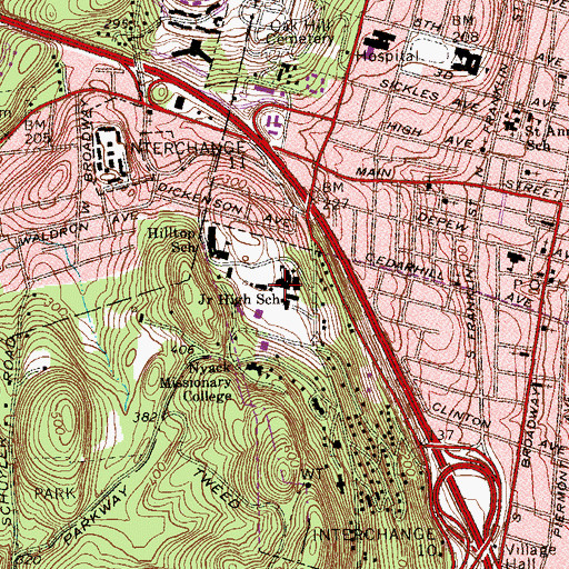 Topographic Map of Nyack Middle School, NY