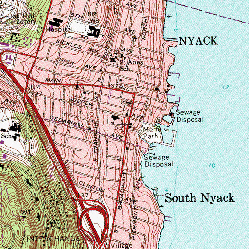 Topographic Map of Nyack Post Office, NY