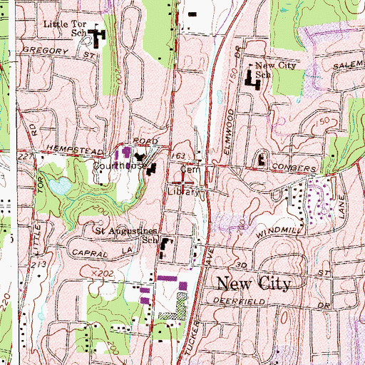 Topographic Map of New City Free Library, NY
