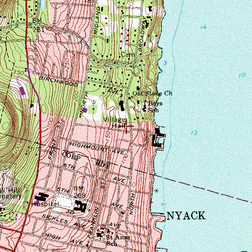 Topographic Map of Upper Nyack Village Hall, NY