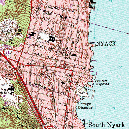 Topographic Map of Nyack Volunteer Fire Department Jackson Engine Company 3, NY