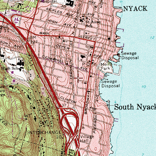 Topographic Map of Nyack Volunteer Fire Department Orangetown Fire Company 1, NY