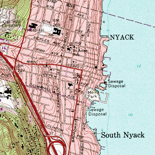 Topographic Map of Tappan Zee Playhouse Theatre, NY