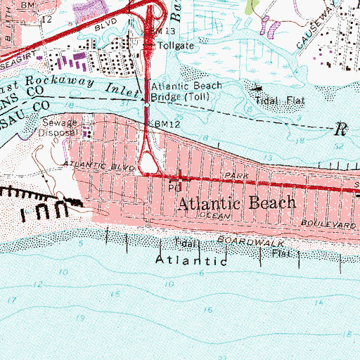 Topographic Map of Atlantic Beach Post Office, NY