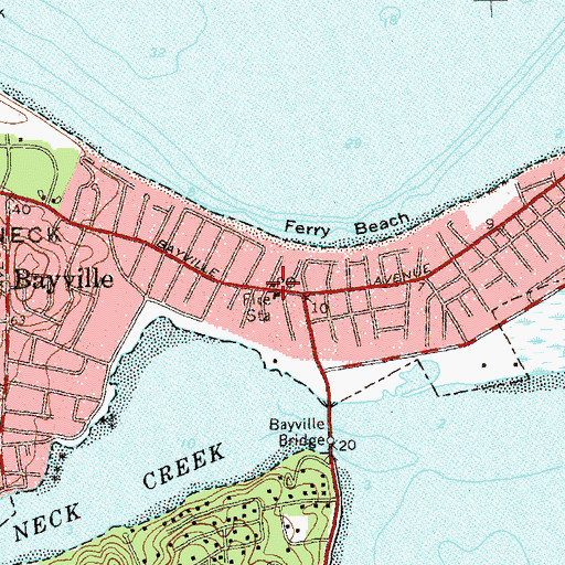 Topographic Map of Bayville Post Office, NY