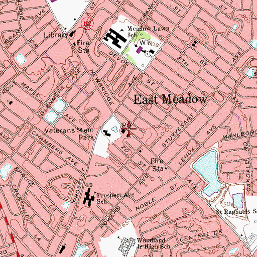 Topographic Map of East Meadow Post Office, NY