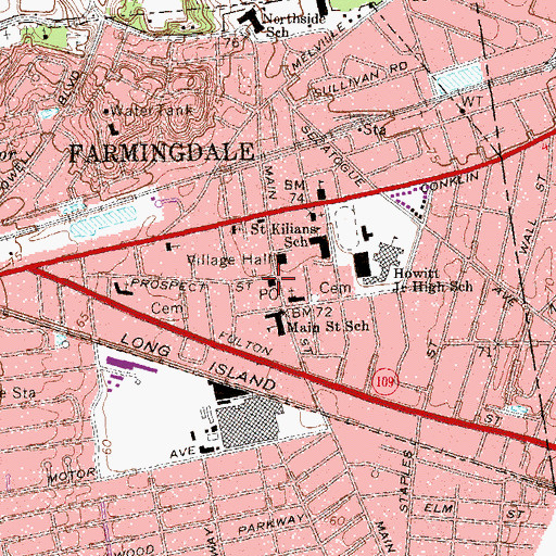 Topographic Map of Farmingdale Post Office, NY