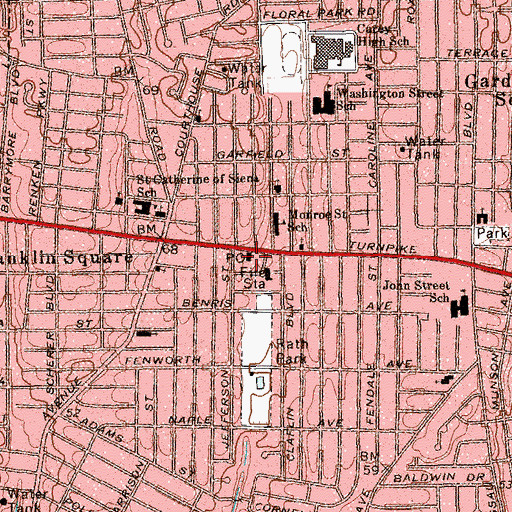 Topographic Map of Franklin Square Post Office, NY