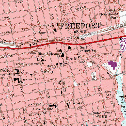 Topographic Map of Freeport Post Office, NY