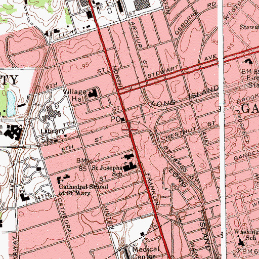 Topographic Map of Garden City Post Office, NY