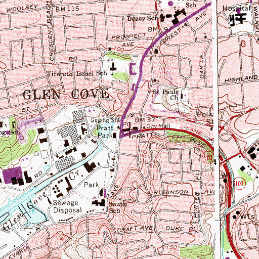 Topographic Map of Glen Cove Post Office, NY