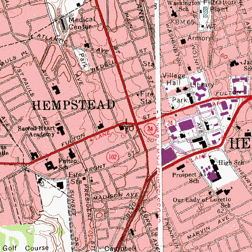 Topographic Map of Hempstead Post Office, NY