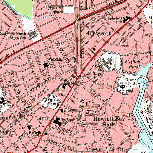 Topographic Map of Hewlett Post Office, NY