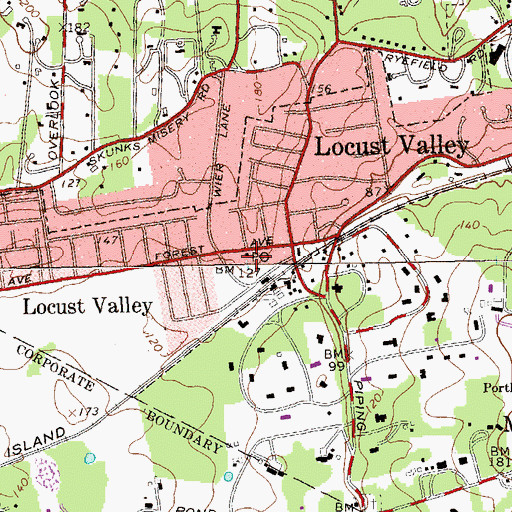 Topographic Map of Locust Valley Post Office, NY