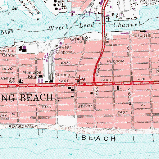 Topographic Map of Long Beach Post Office, NY
