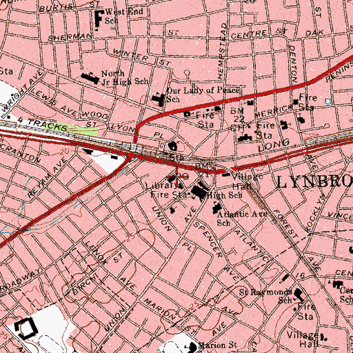 Topographic Map of Lynbrook Post Office, NY
