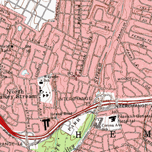 Topographic Map of Meachum Branch Elmont Post Office, NY