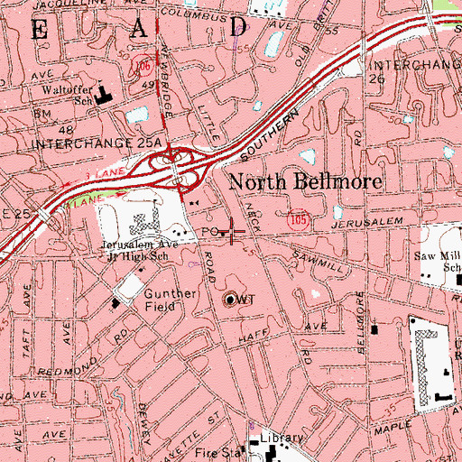 Topographic Map of North Bellmore Post Office, NY