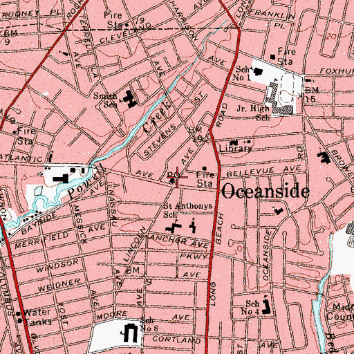 Topographic Map of Oceanside Post Office, NY