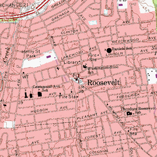 Topographic Map of Roosevelt Post Office, NY