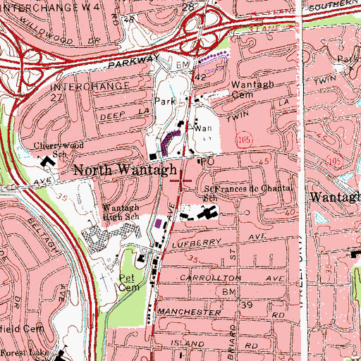 Topographic Map of North Wantagh Post Office, NY