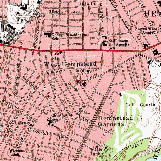 Topographic Map of West Hempstead Post Office, NY
